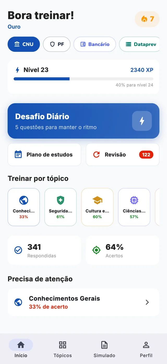 Tela inicial do app com o desafio diário e o progresso