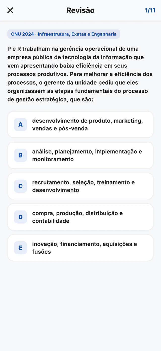 Tela de revisão com uma questão errada de volta para resolver